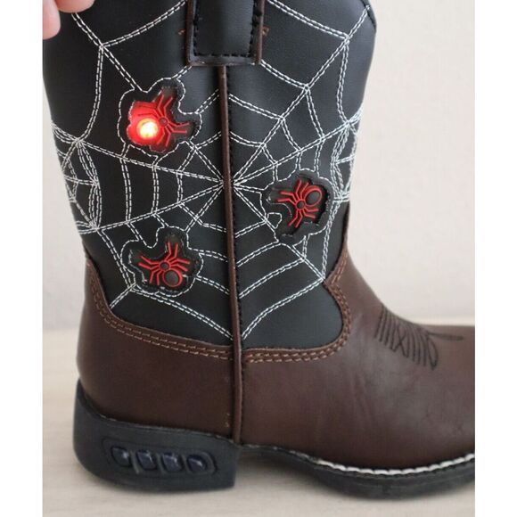 Roper Little Kids Sz 9M Brown Faux Leather Spider Web Light-Up Western Boots - Picture 15 of 16